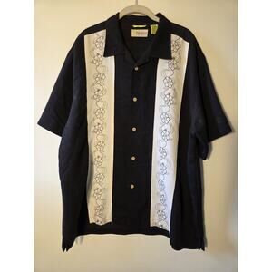 Cubavera Camp Shirt Mens Size XL Black White Rockabilly Cabana Embroidered